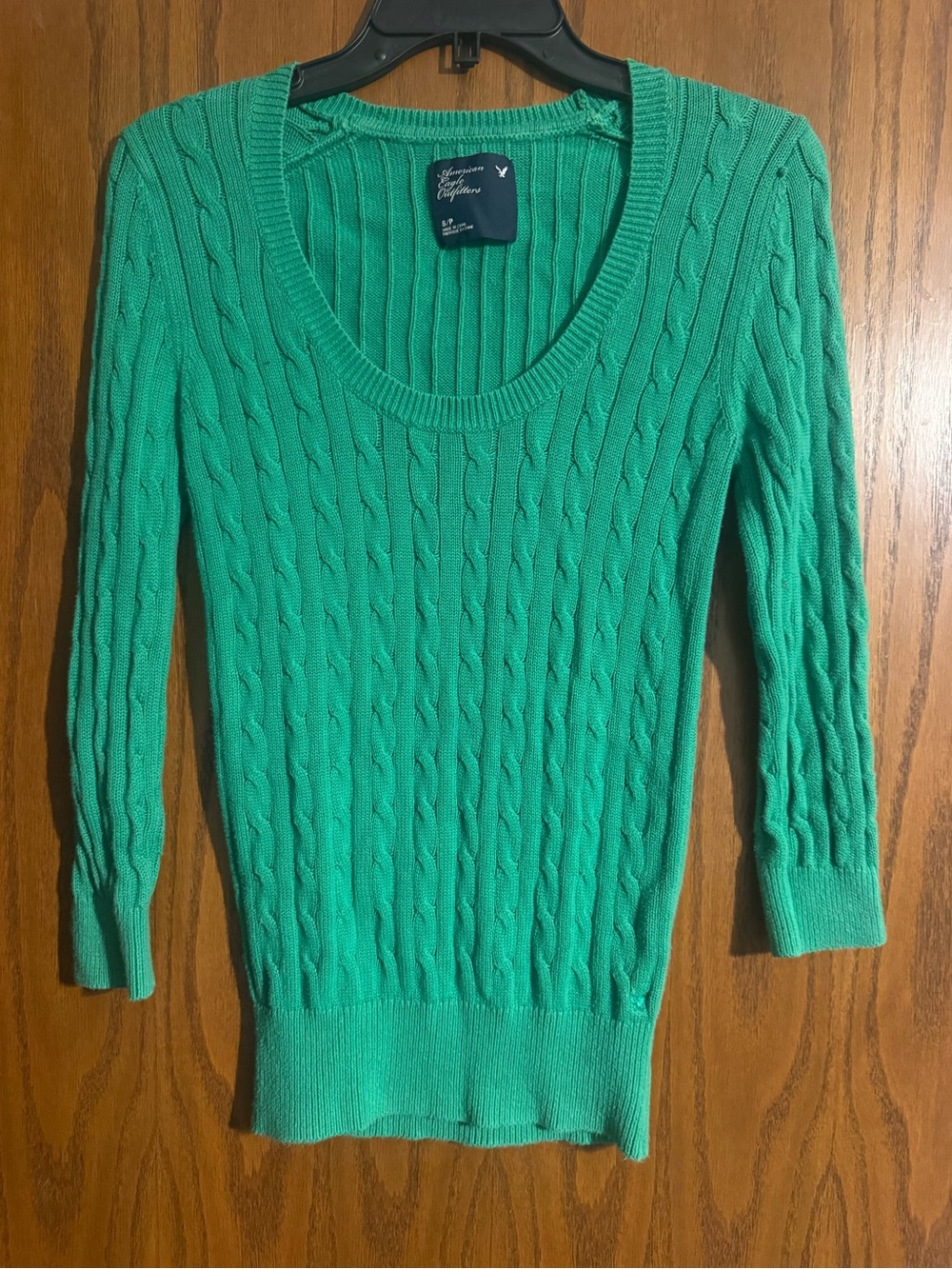 American Eagle Outfitters Teal Cable-Knit Scoop Neck Sweater